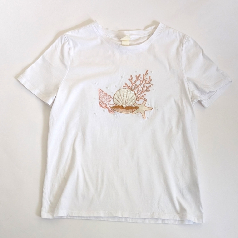H&M Embroidered Sequin Cotton Seashell Tee - Picture 4 of 6